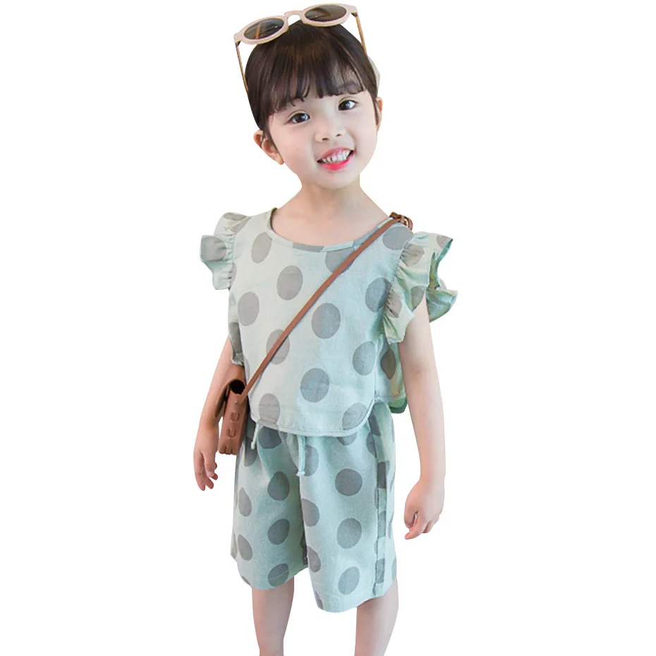 Одежда для маленьких девочек спортивные костюмы в горошек жилет + шорты 2