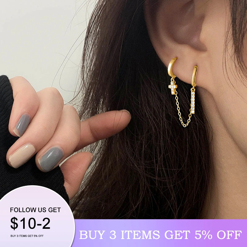 

Double Pierced Conjoined Chain Earrings for Female European and American Simple Punk Street Girls Boy Single Earrings