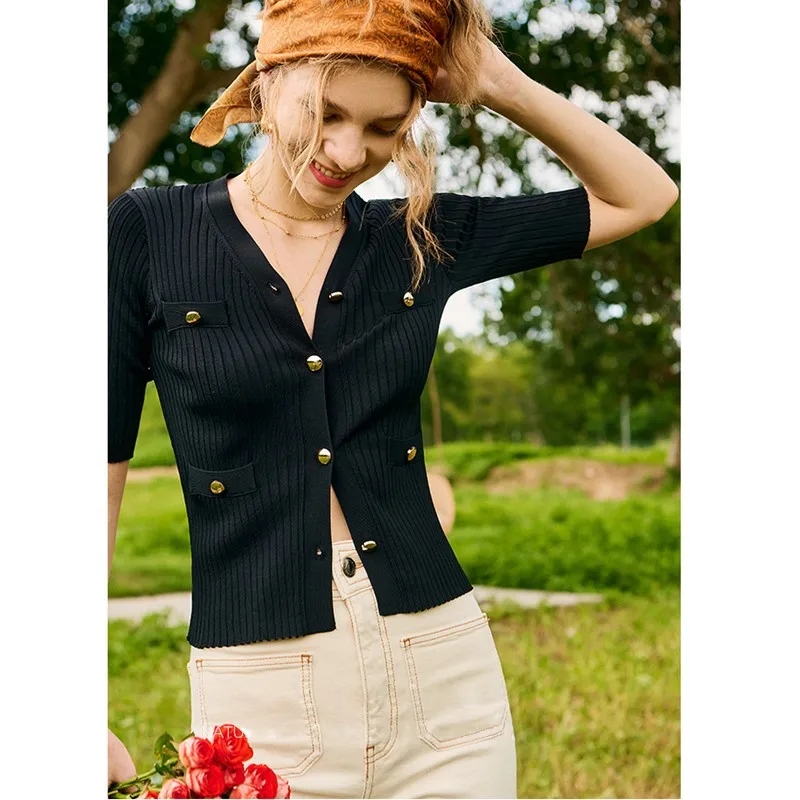 

Женская футболка из 65% вискозы, трикотажный простой дизайн, V-образный вырез, короткий рукав, однотонный элегантный стильный Топ для женщин, ...