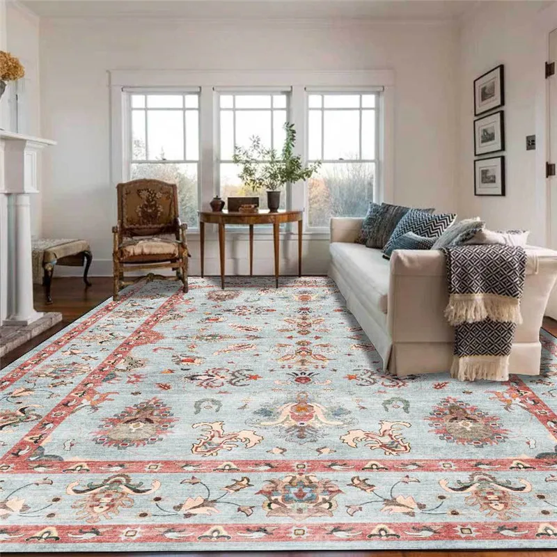 

Fashion European-Style Rug Rural Flower Ethnic-Style Dark Pink Carpet Living Room Bedroom Bed Blanket Kitchen Bathroom Floor Mat