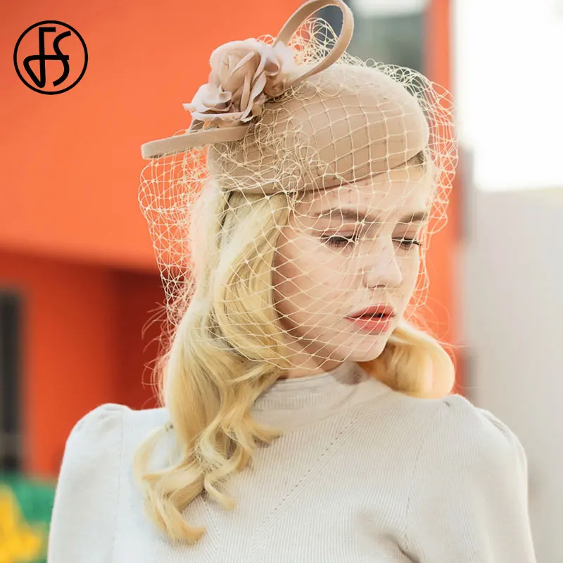 Женская фетровая шляпка Таблетка FS с вуалью и цветами для церкви торжественных