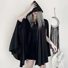 Черная куртка в стиле Харадзюку, женская накидка с капюшоном, ветровка с капюшоном