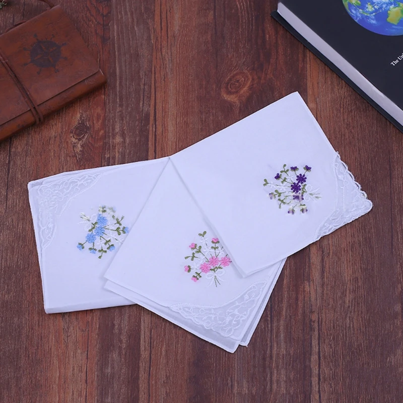 

6 Pcs Vintage Cotton Ladies Embroidered Lace Handkerchief Women Floral Hanky