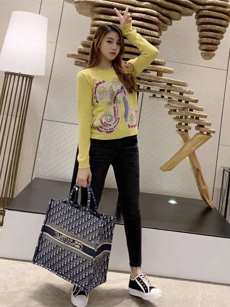 Женский джемпер женские свитера 2019 дизайнерский зимний свитер пуловер с круглым