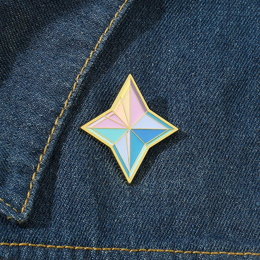 Game Genshin Impact Brooch Four-pointed Star Enamel Metal Pin Colorful  Badge Clothes Backpack Hat Decorations Cosplay Gift