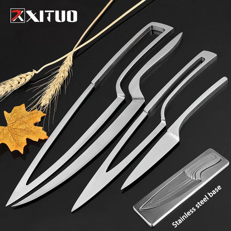 

XITUO Premium Style 4pcs Multifunction Kitchen Knife Sets Stainless Steel Knives Sets Chef Peeler Boning Cleaver Utility Knife