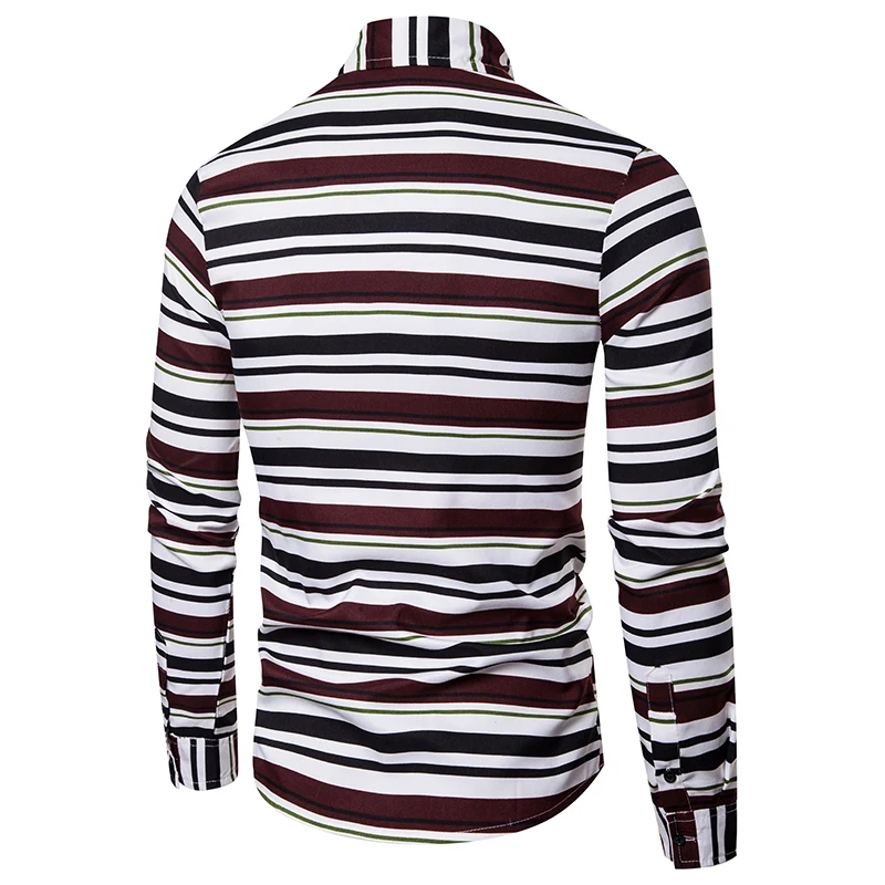 

Loldeal Long Sleeve Striped Shirt New Fashion Slim Fit Button Down Male Social Dress Shirts British Style Printed