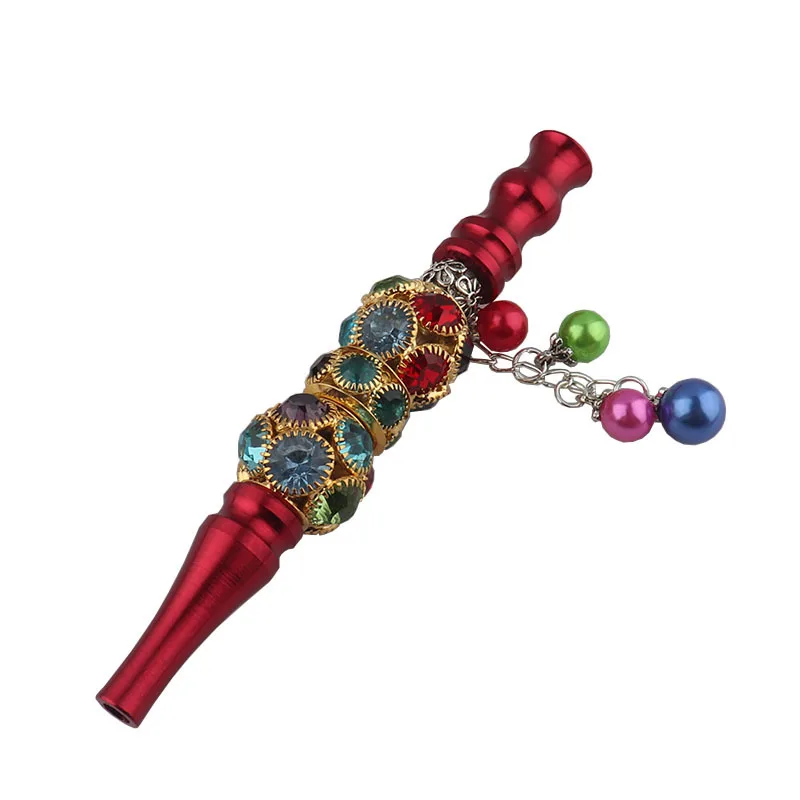 2PCs Multi-Color Rhinestone Beads Pendant Metal Tobacco Pipe New Style Aluminum Alloy Cigarette Holder Hookah Accessories | Дом и сад