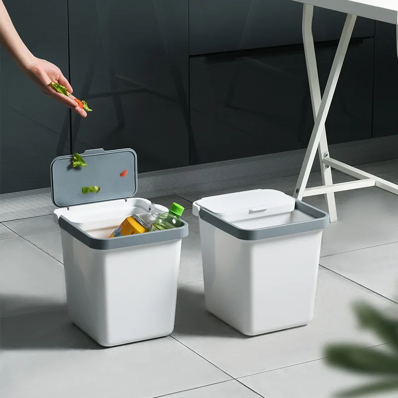 

White Trash Can Plastic Kitchen Storage Modern Standing Trash Can Garbage Sorting Eco Rangement Cuisine Waste Bins BG50WB