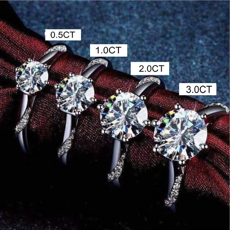 

Moissanite ring 925 sterling silver classic six-claw gold-plated 1ct Fine Jewelry Wedding Engagement Romantic Cute Ring JF-05