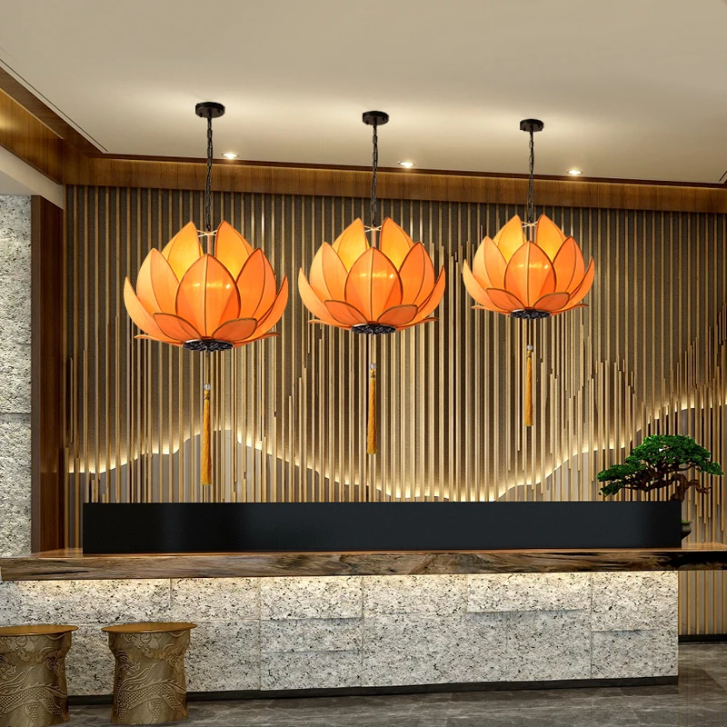 

Индивидуальная лампа в виде лотоса, лампа в классическом стиле для ресторана и чайного дома, освещение для салона красоты, креативные ретро ...