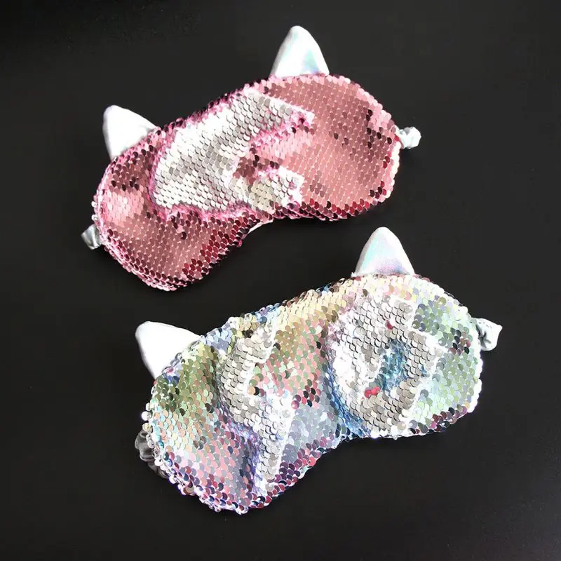 Eyeshade Eye Patch Women Cute Cat Ear Cartoon Sleeping Mask Glitter Reversible Sequin Blindfold | Красота и здоровье