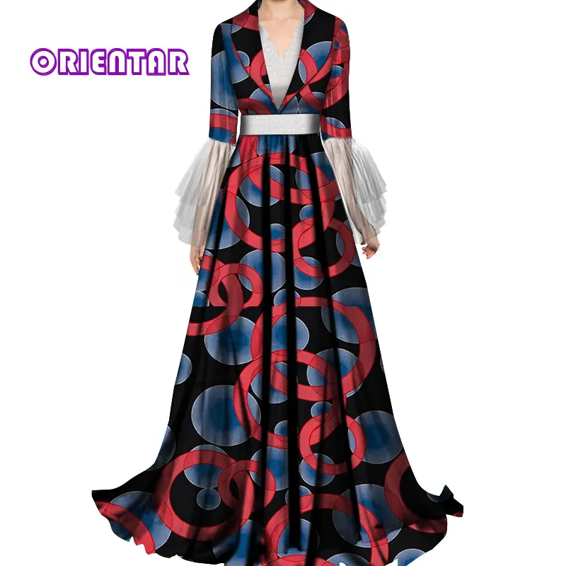 Elegant Lady African Evening Dresses for Women Bazin Riche Lace V-neck African Traditional Wedding Dress African Dress WY5322