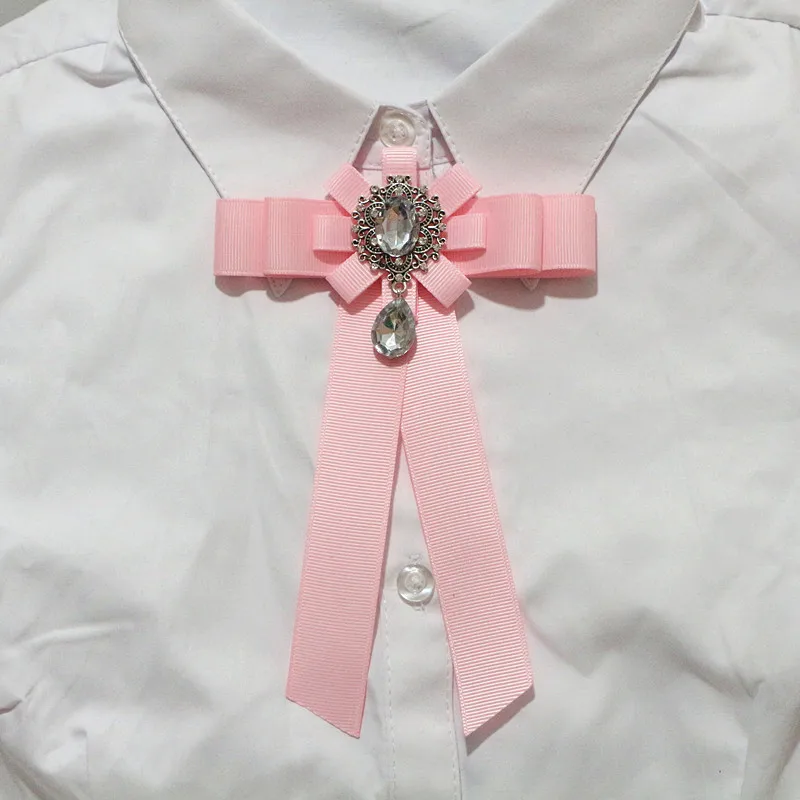 pink Большие стразы в центре ленты лук воротник булавки рубашка корсаж галстук-платок Свадебный бант брошь - Окраска металла: pink