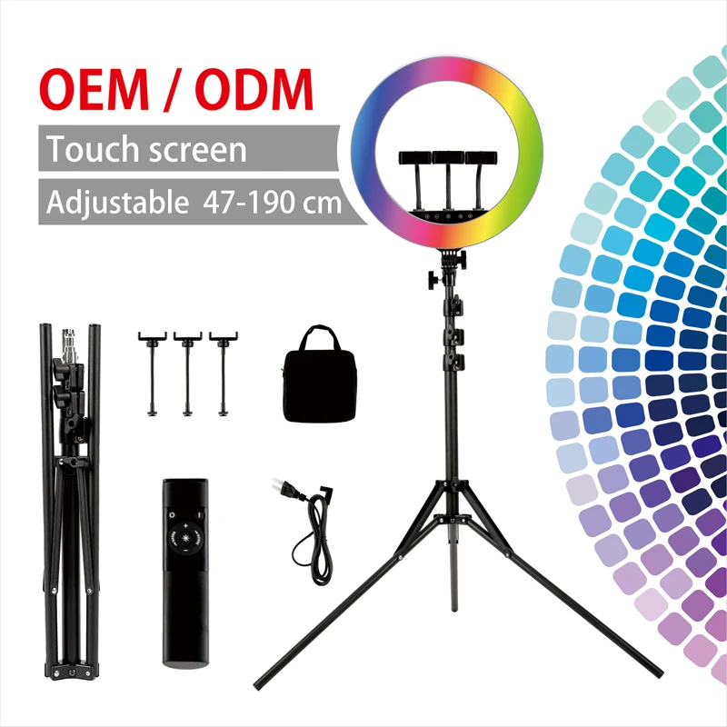 

18inch RGB Selfie Ring Fill Light with Strong Tripod Photography Dimmable Ring Lamps for TikTok Youtube Makeup Video Lights