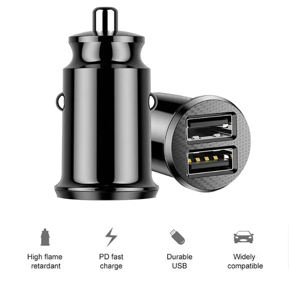 Автомобильное зарядное устройство Mini Dual USB Автомобильное зарядное устройство USB зарядное устройство для телефона 2 порта быстрое автомобильное зарядное устройство для iPhone X 8 7 samsung 1 м Micro USB кабель