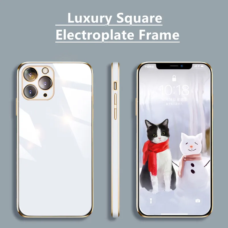 Роскошный квадратный глянцевый защитный чехол для iPhone 12 Pro Max 11 MiNi X XS XR 8 7 Plus SE 2020 |