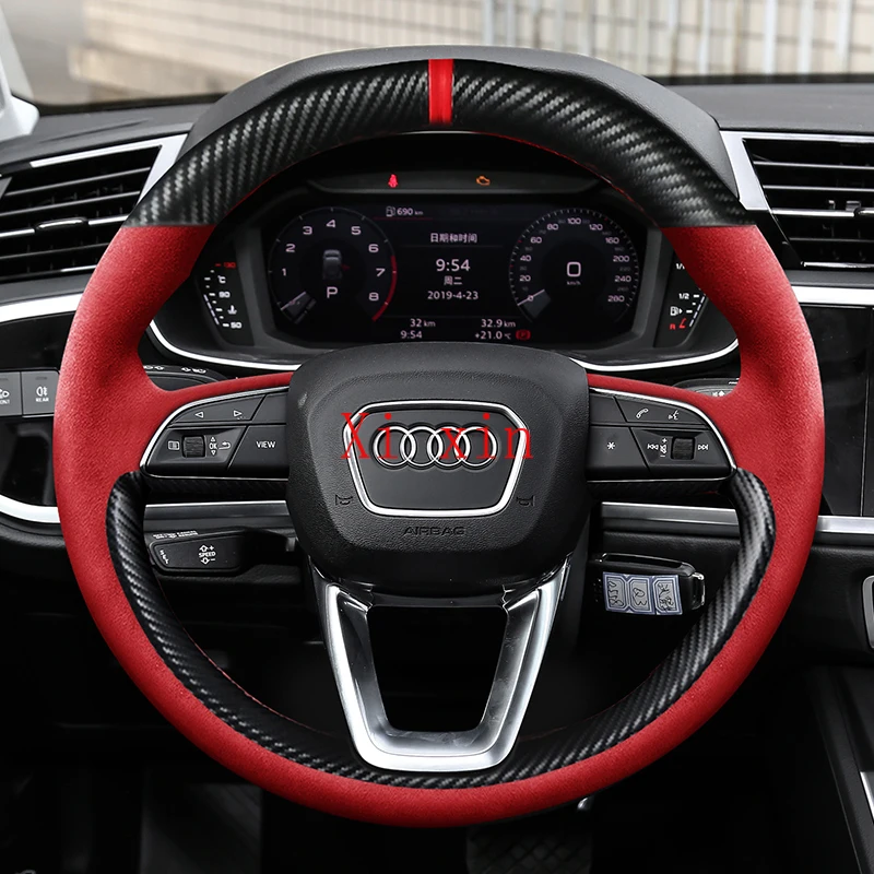 

For Audi Q5L A6L A7 A4L Q3 Q2L Q7 Q5 TT A3 RS DIY Custom leather carbon fiber hand-sewn steering wheel cover car interior