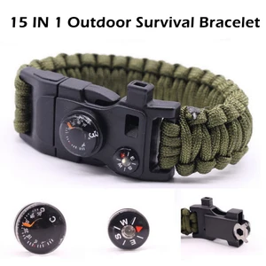 Браслет из парашютной веревки, многофункциональный компас-термометр, свисток, парашютный канат для выживания на открытом воздухе, 15 в одном