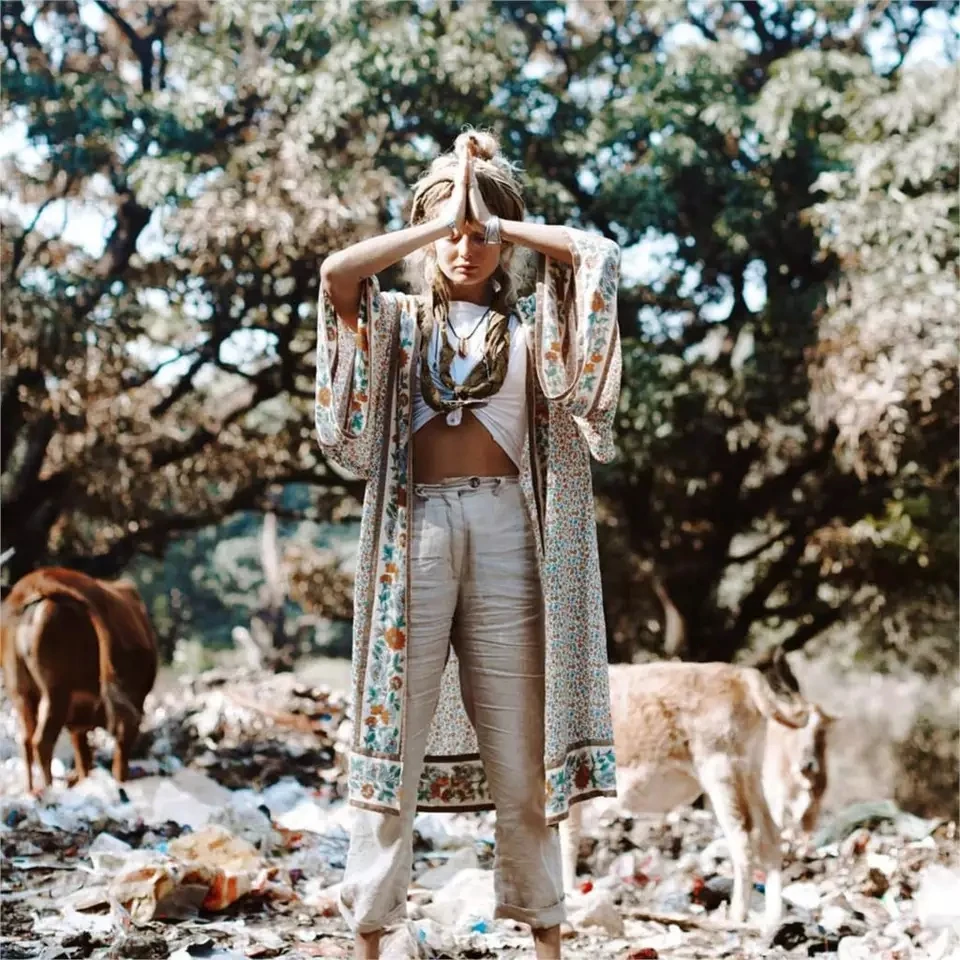 Женское винтажное богемное кимоно с цветочным принтом поясом V образным вырезом