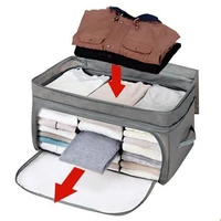 69l foldable anti bacterial bamboo charcoal transparent window clothes blanket storage bag box organizer grey