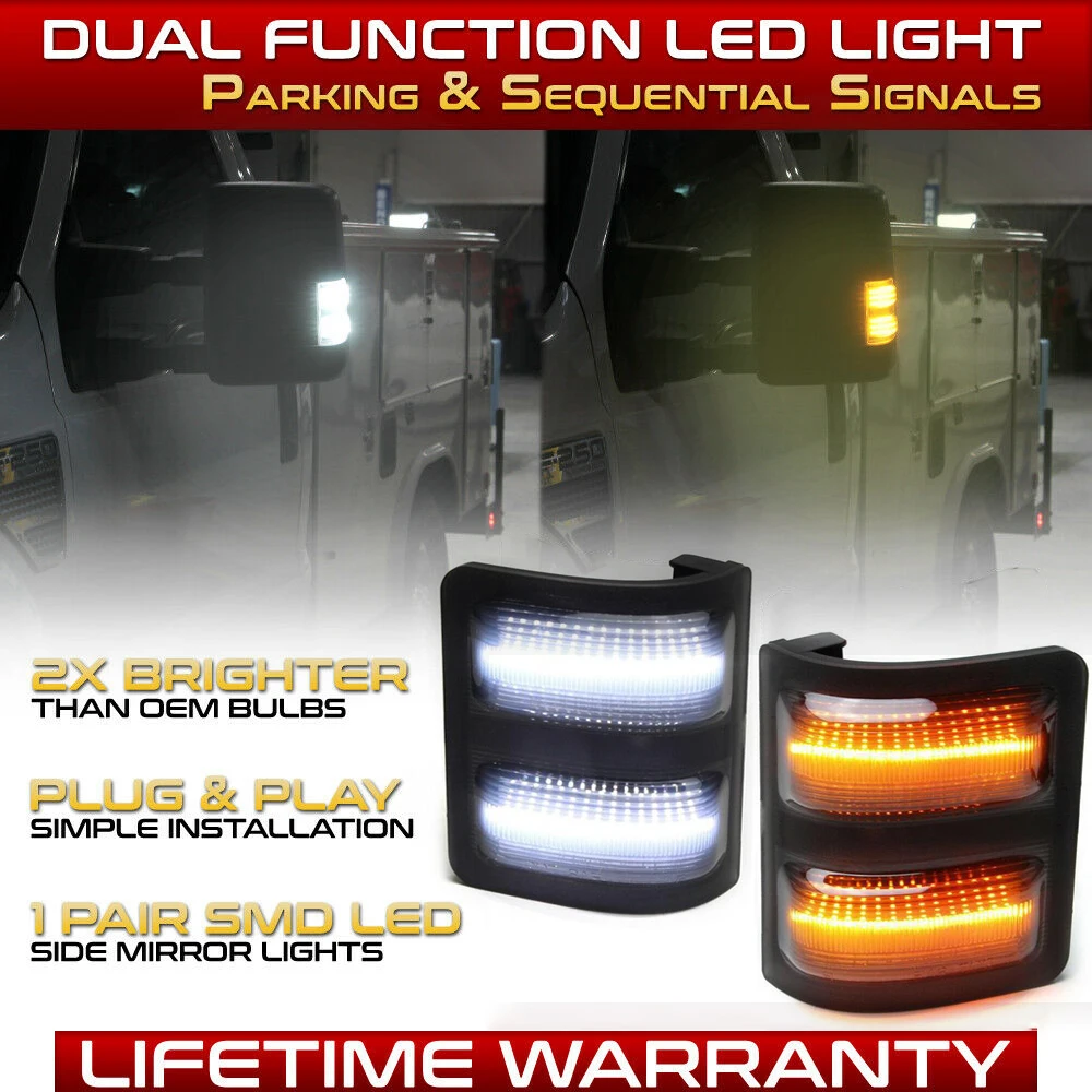 

2Pcs Smoke Side Mirror Marker Lights For Ford F150 F250 F350 F450 2008-2016 Super Duty Turn Signal Amber & White