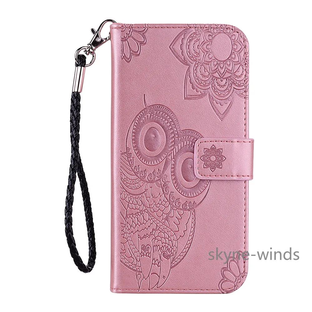 

For Samsung Galaxy S21 FE phone case lanyard leather flip wallet stand embossed Owl cover for Samsung S21FE coque fundas casing