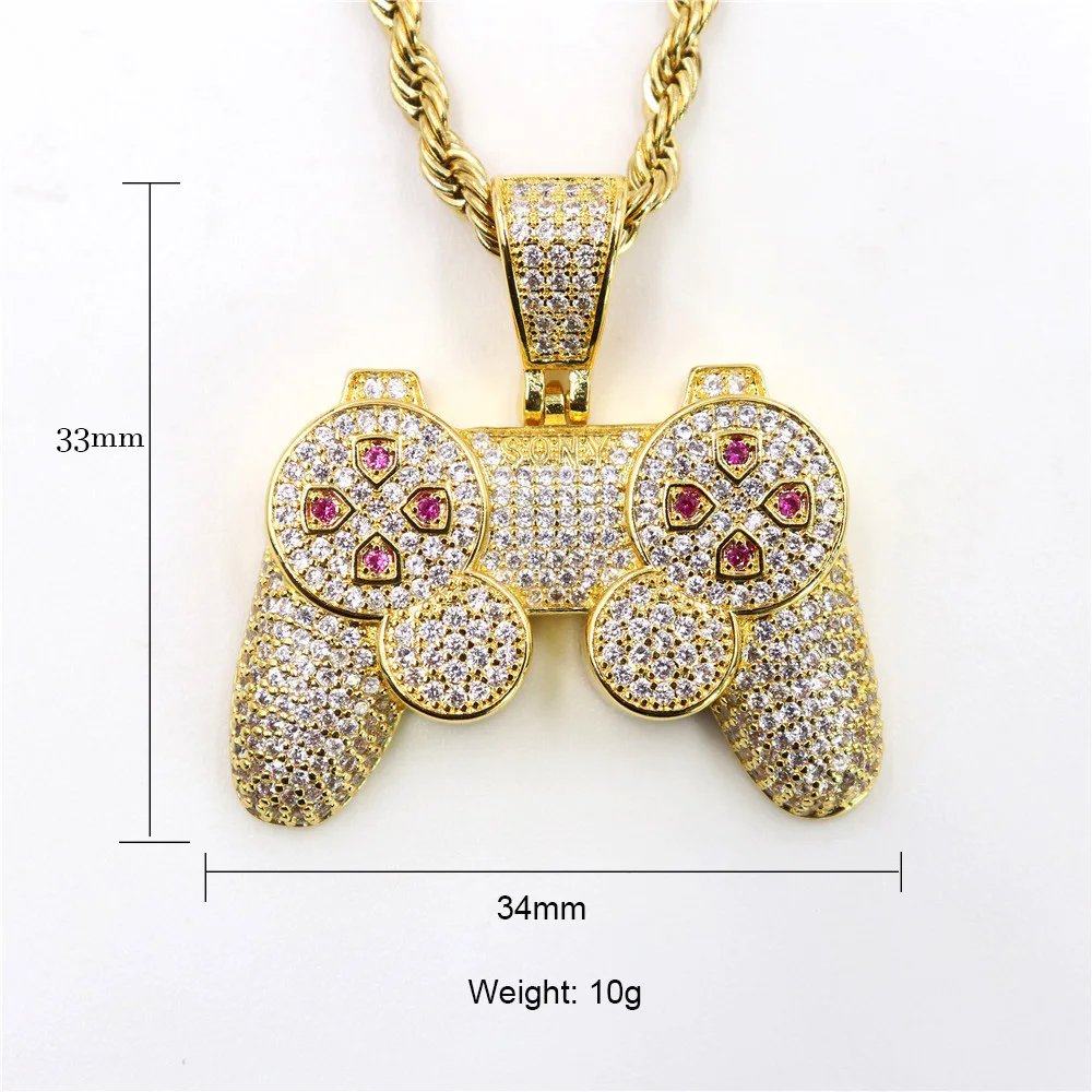 

Hip Hop High-end Iced Out Game Controller Handle Pendant Necklace for Men Gold Colour AAA Cubic Zircon Jewelry chain Necklaces