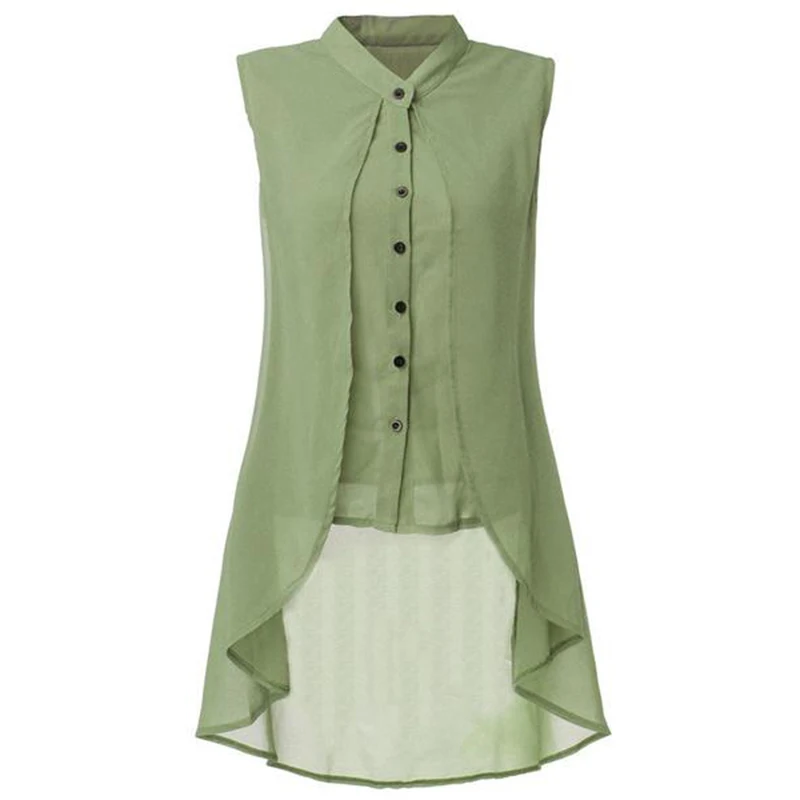 

Trendy Solid Color Sleeveless Chiffon Blouse New Summer Women's Fashion Office Lady Veats Elegant Casual Shirts Tops Shipping