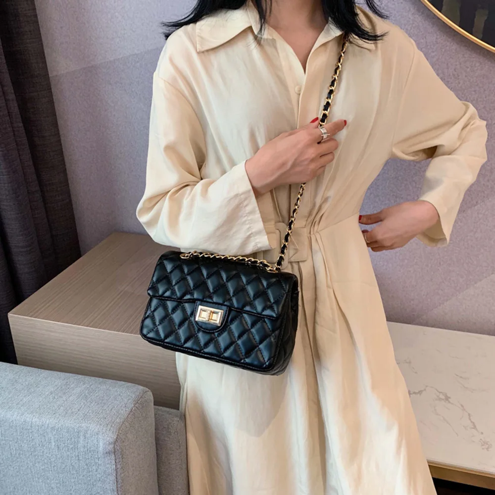 

Bag for Women Shoulder Messenger Bag New Wild Shoulder Net Red Texture Small Square Bag Chain Messenger Small Black Bag
