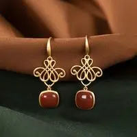 

2020 New S925 Sterling Silver Gilding Southern Red Agate Chinese Style Ladies Vintage Classic Earrings Eardrop Earring
