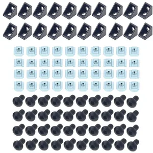 Набор соединителей из алюминиевого профиля 2020: Угловой Кронштейн 20 шт. + гайки с Т-образным пазом M5 40 шт. m5x8 мм с шестигранной головкой