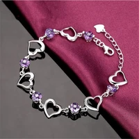 2021 korean new silver plated love heart cz purple crystal bracelet fashion charm women ol style wedding anniversary jewelry