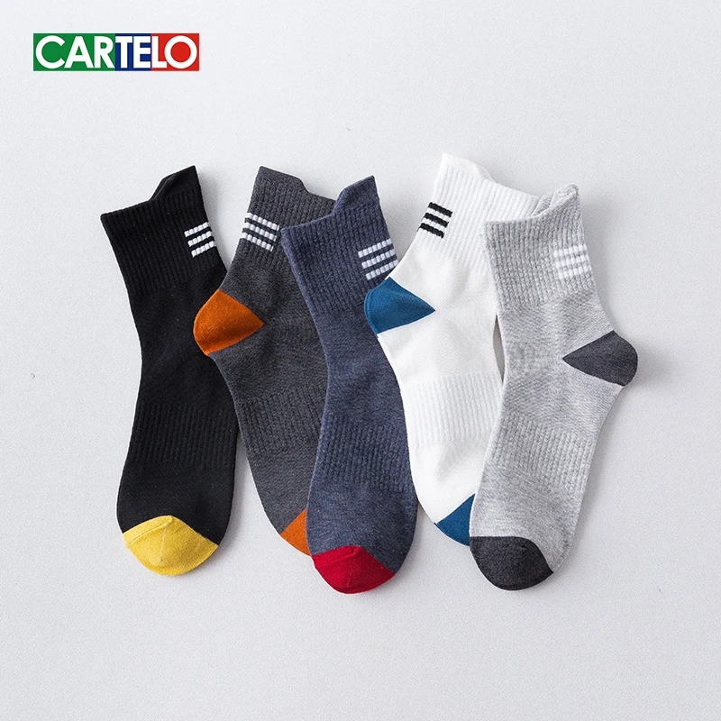 

CARTELO Two-color Stitching Men's Socks New Casual Sport Middle Tube Socks Soft Breathable Cotton for 4 Season Male Носки мужски