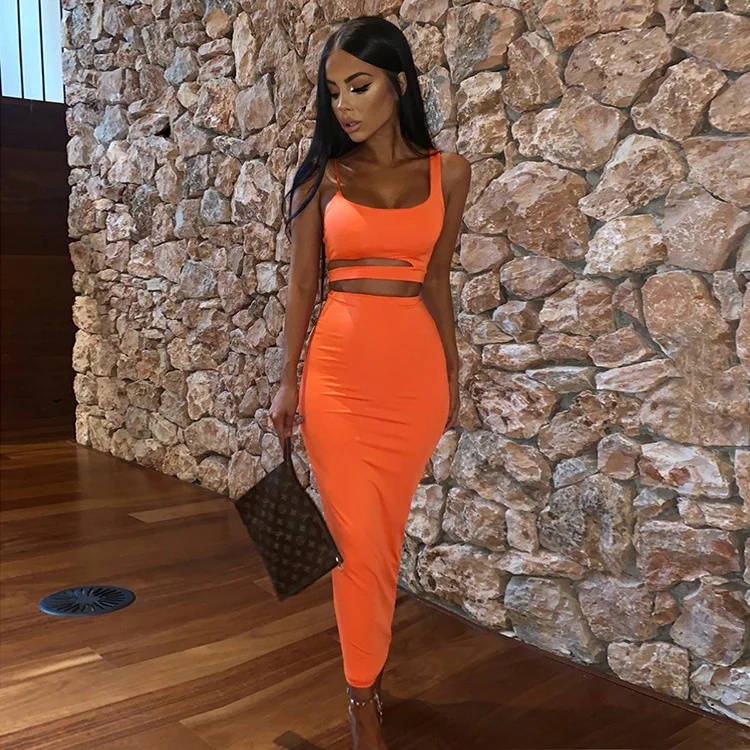 

2020 autumn new women's fashion sexy pleated two piece dress
