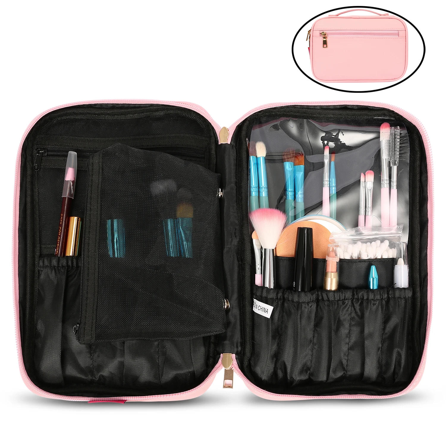 

Профессиональный держатель для кистей для макияжа для женщин, кожаный Органайзер для кистей, женская сумка со съемным сетчатым карманом