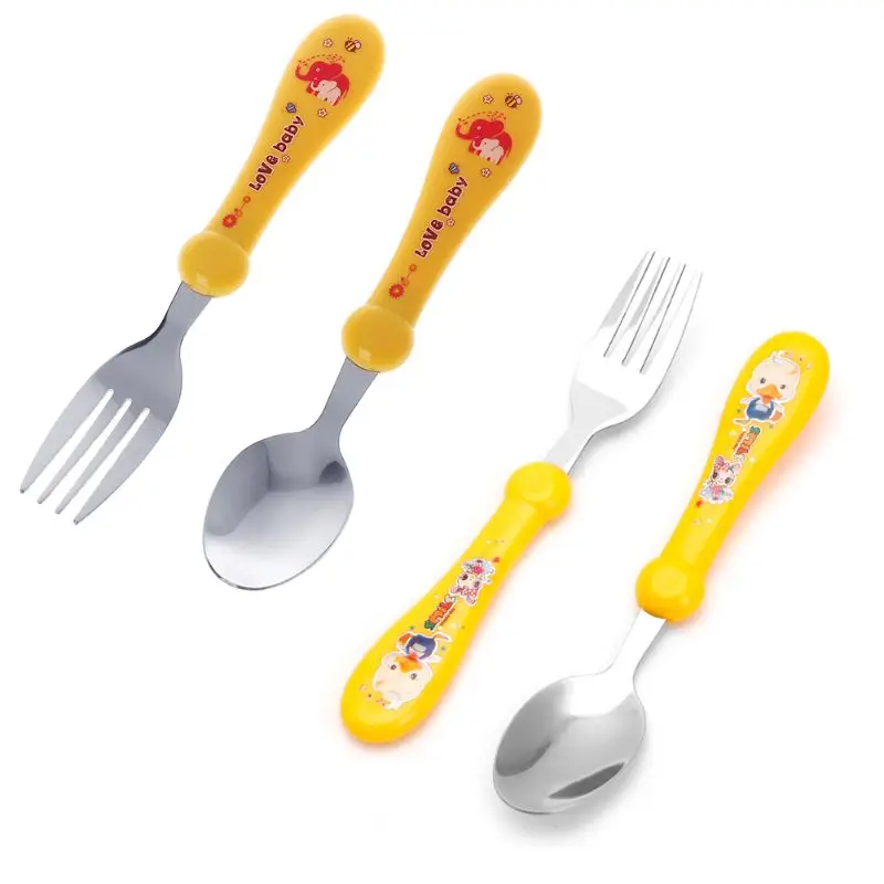 

Kids Baby Cartoon Fork and Spoon Set Tableware Stainless Steel Forks + Spoons