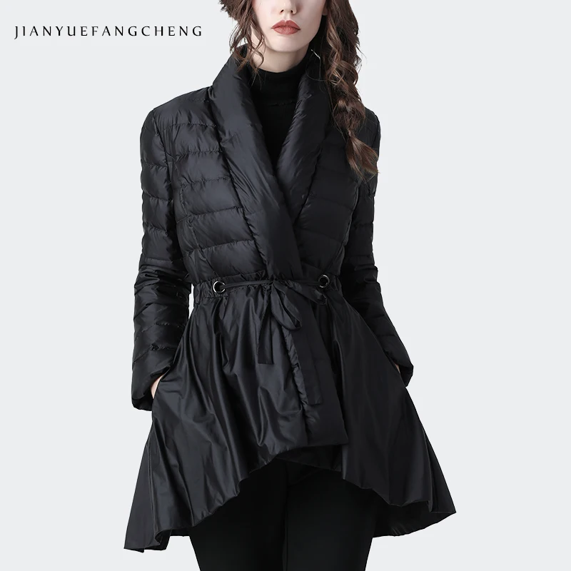 Мода Пеплум женские пуховое пальто новая 2019 зимняя теплая женская обувь