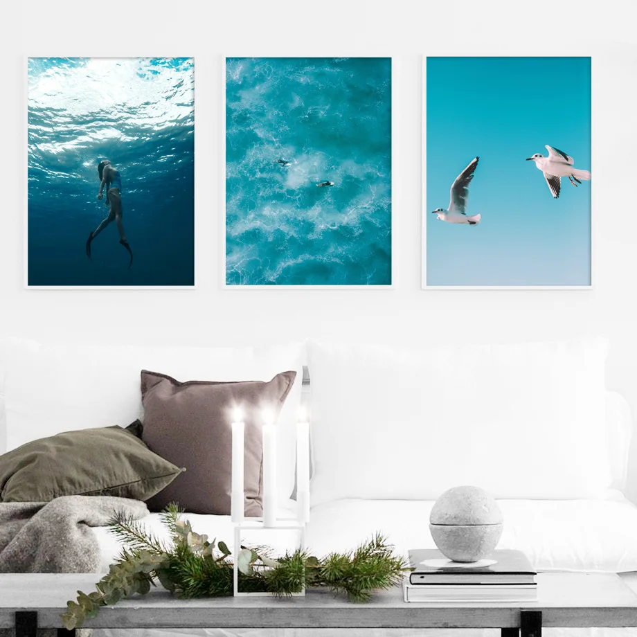 Картина на холсте с изображением кокосовой пальмы морской черепахи ныряющей