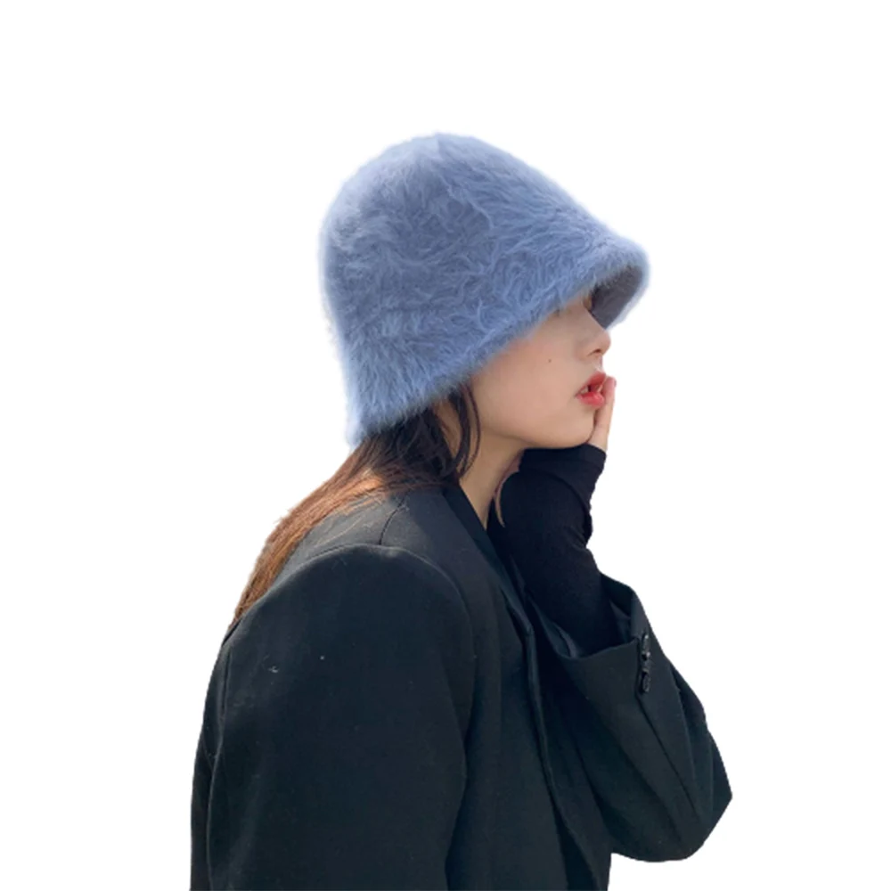

Hat Winter Women's Fashion Solid Color Rabbit Fur Hat Bucket Cap Fisherman's Hat Retro Knitted Wool Basin Bucket Hat