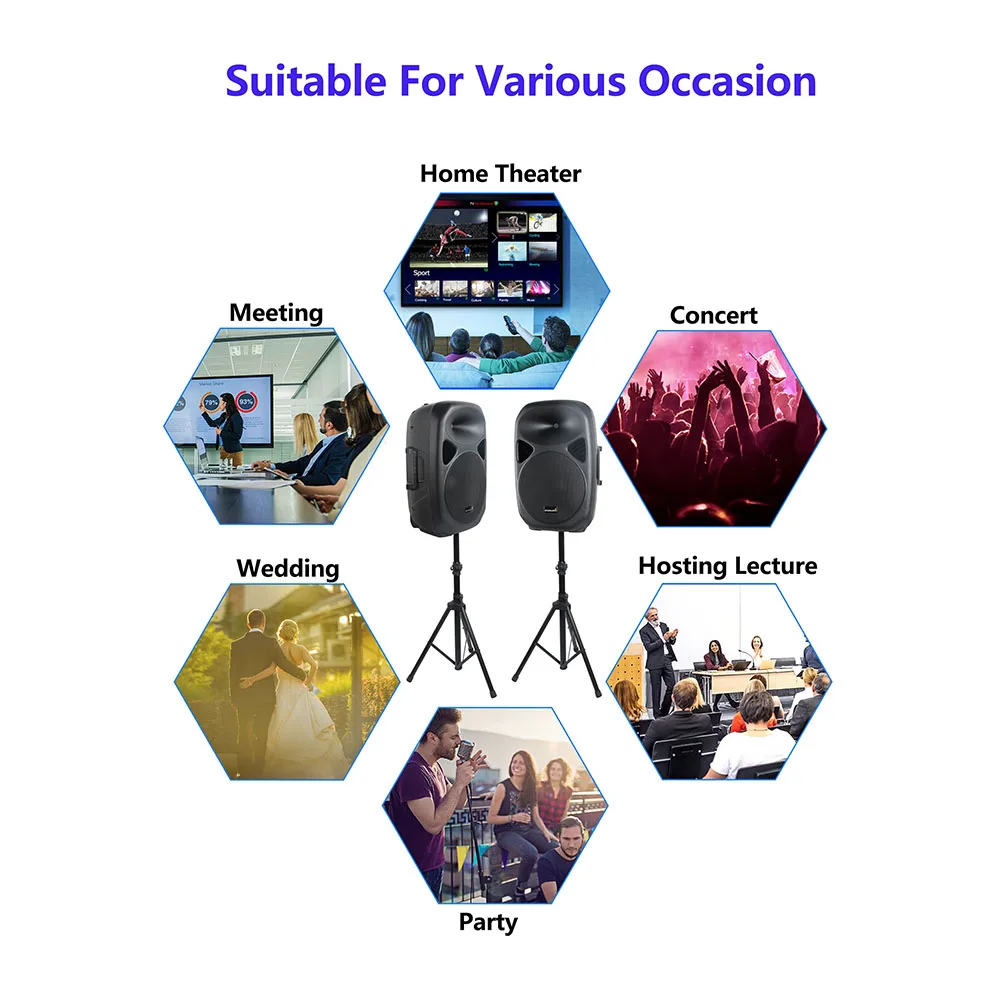 저렴한 Pair-15 인치 2500W PA 전원 액티브 USB BT 스피커 삼각대 스탠드 4 채널 UHF 헤드셋 무선 마이크, 컴퓨터 주변 기기, 유선, 무선, 마이크, Pc, 컴퓨터, Pc, 휴대용, 뛰어난 음질, 고성능