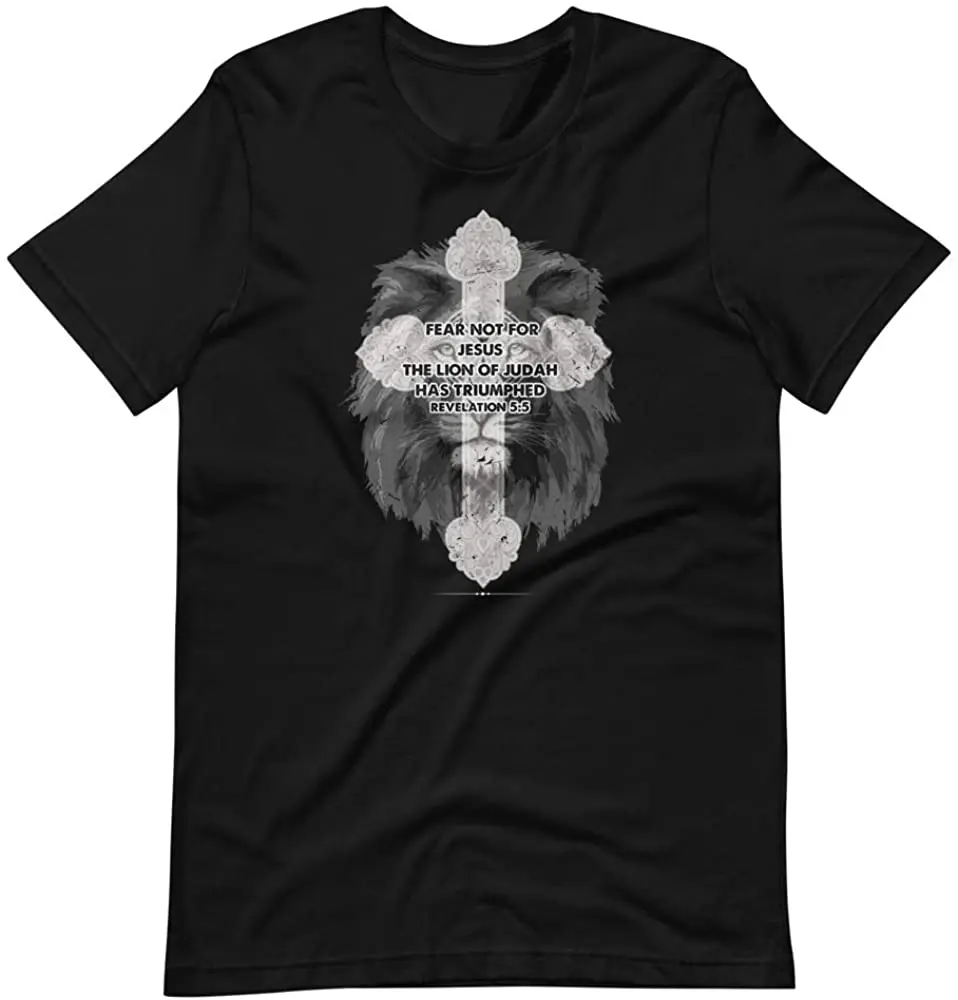 

Cool Christian Bible Verse Revelation 5:5 Lion Cross Gift T-Shirt. Summer Cotton Short Sleeve O-Neck Mens T Shirt New S-3XL