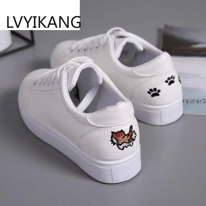 Кроссовки женские из ПУ кожи однотонная повседневная обувь на шнуровке белые