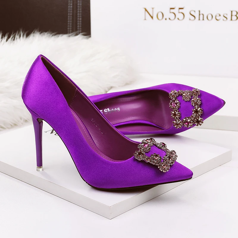 Элегантные модные женские туфли лодочки на высоком каблуке 10 см со стразами цвет