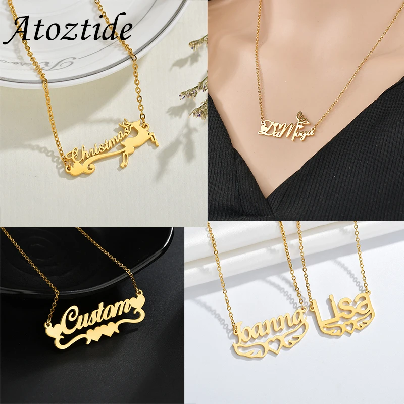 Персонализированные ожерелья с именами для женщин и мужчин зеркальные золотые