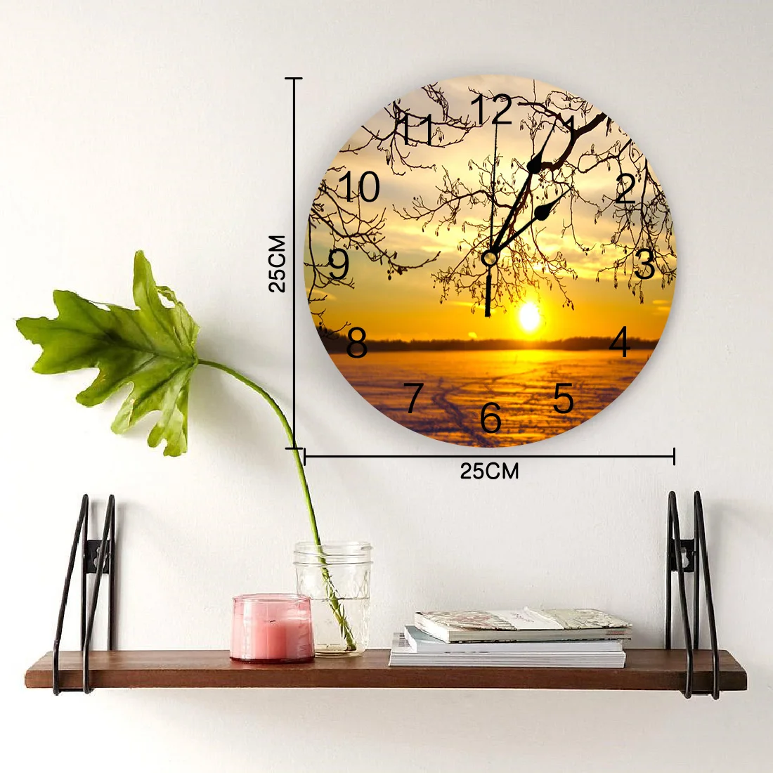 Креативные настенные часы с изображением моря солнца неба заката ветвей
