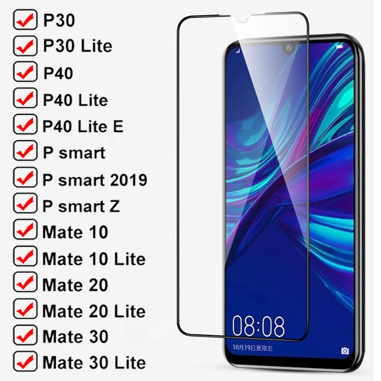 Закаленное стекло 11D для Huawei P30 P40 Lite e P Smart Z 2019 Защитная пленка экрана Mate 30 20 10