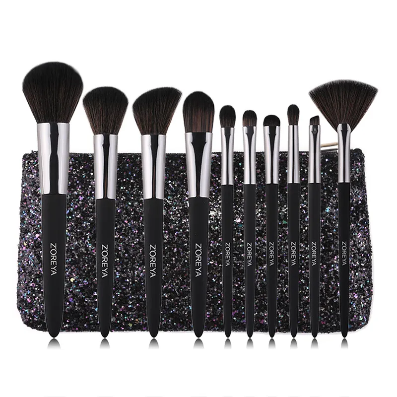 10Pcs Withbag ZOREYA 10 шт., резиновые кисти для макияжа, высокое качество, синтетические волосы, набор кистей для макияжа, основа, тени для век, Наборы инструментов для красоты - Handle Color: 10Pcs Withbag