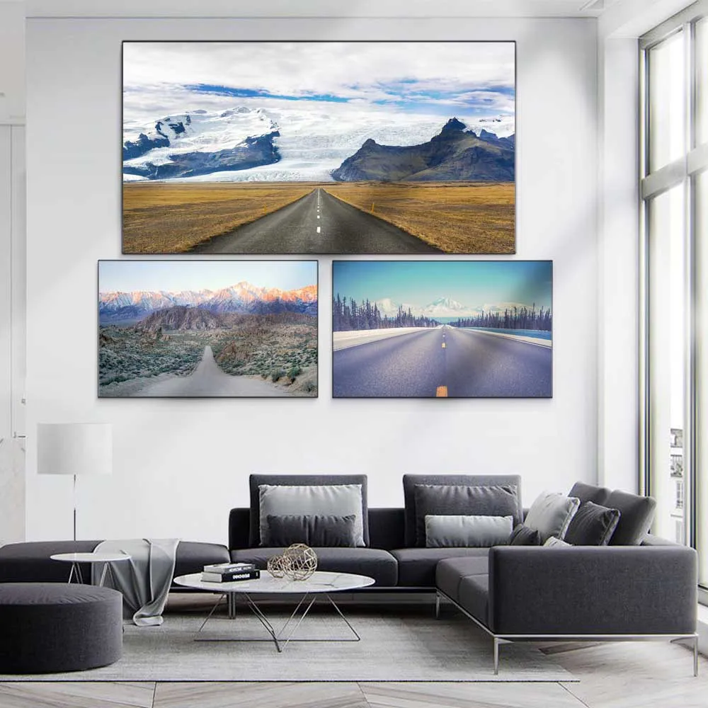 

Landscape oil painting straight road to snow mountain art canvas painting living room corridor office home decoration mural