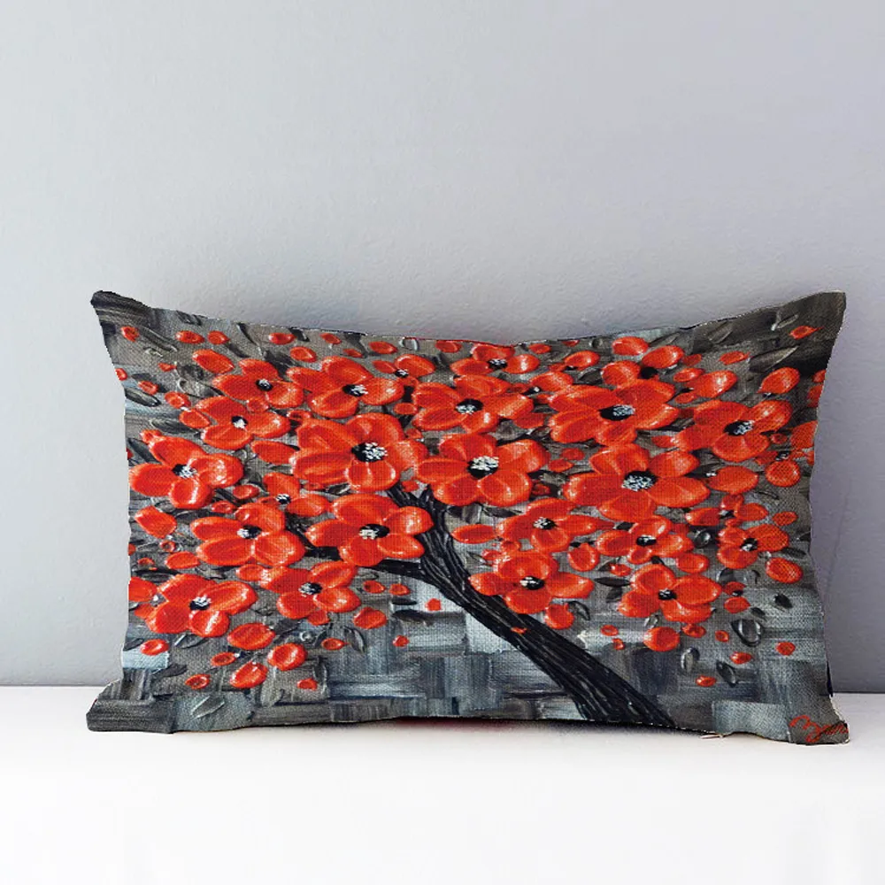 Прямоугольный чехол для подушки из смесового хлопка с изображением цветов и